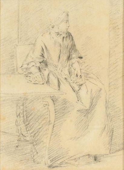 null Ecole FRANCAISE du XVIIIème siècle,
Jeune femme assise près d'une table
Pierre...