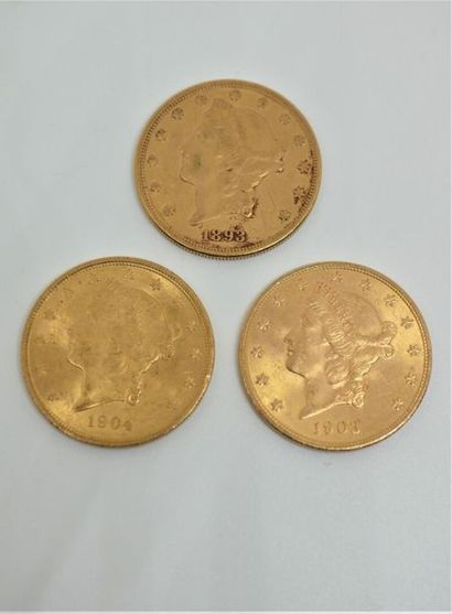 null Trois pièces de 20 Dollars Or : 1893 (S), 1903 et 1904

(Vente sur désignation....