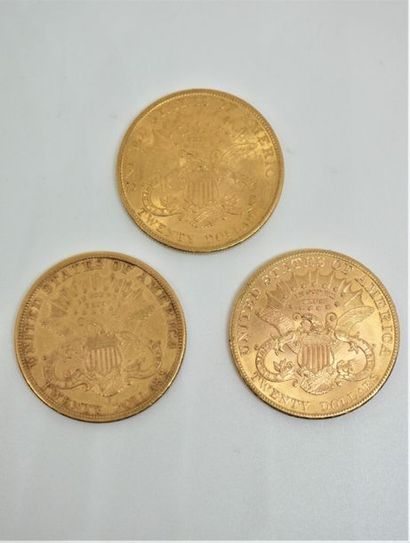 null Trois pièces de 20 Dollars Or : 1893 (S), 1903 et 1904

(Vente sur désignation....
