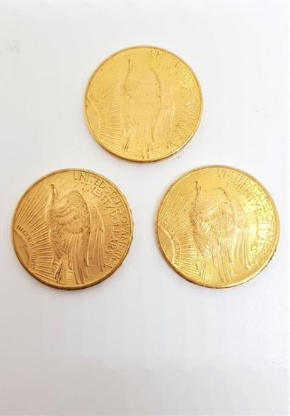 null Trois pièces de 20 Dollars Or : 1925 (CA), 1924 (CA) et 1914 (D-CA)

(Vente...