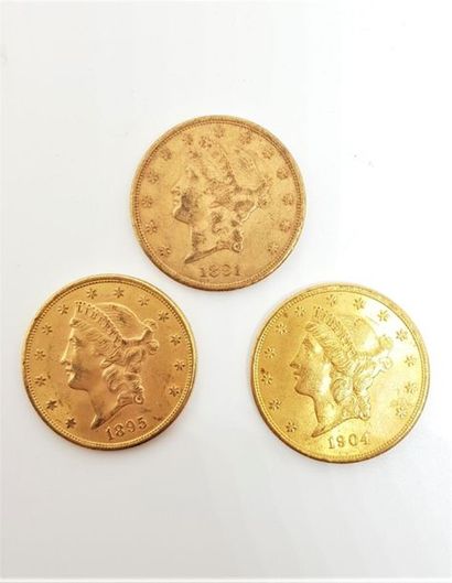 null Trois pièces de 20 Dollars : 1891 (S), 1895 (S) et 1904

(Vente sur désignation....
