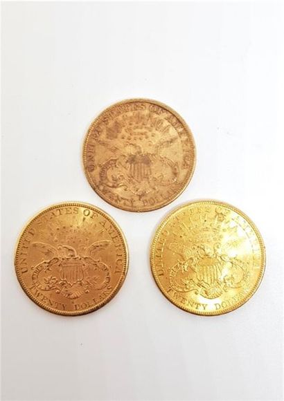 null Trois pièces de 20 Dollars : 1891 (S), 1895 (S) et 1904

(Vente sur désignation....