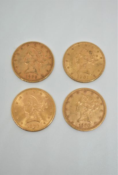 null Quatre pièces de 10 Dollars Or : 1880 (S), 1880, 1892 et 1901

(Vente sur désignation....