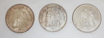 null Trois pièces de 50 Francs Argent : 1977 (DUPRE), deux de 1978 (DUPRE)