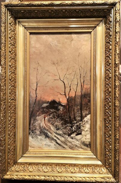 null Lot de tableaux :
Jean MARTIN
(Actif au XXème siècle)
Paysage de canal en hiver
Panneau
14...