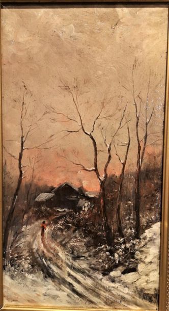 null Lot de tableaux :
Jean MARTIN
(Actif au XXème siècle)
Paysage de canal en hiver
Panneau
14...