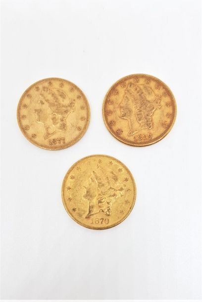 null Trois pièces de 20 Dollars : 1870 (S), 1877 (S) et 1889 (S)

(Vente sur désignation....