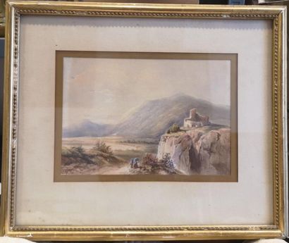 null Ecole FRANCAISE, 1839
Couple de promeneurs sur une route de montagne
Aquarelle
17,5...