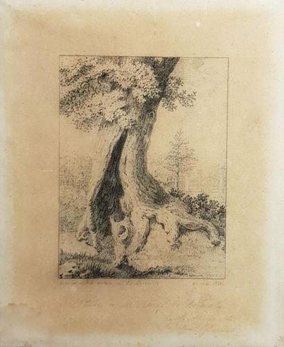 null J. F. CHERNIER
(Actif en 1822)
Paysage au grand arbre
Crayon noir
27 x 22 cm
Signé...