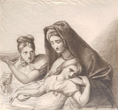 null François Joseph NAVEZ
(Charleroi 1787 - Bruxelles 1869)
Scène familiale ou l'amère...