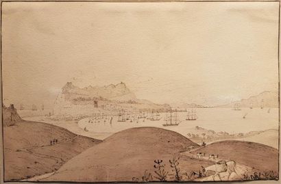 null Ecole FRANCAISE du XIXème siècle
Vue de Gibraltar
Plume et encre brune, lavis...