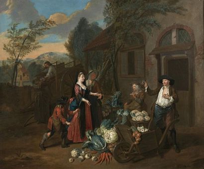 null Joseph van AKEN (1699 - 1749)
Jeune femme et sa suivante choisissant des légumes
Toile
64...