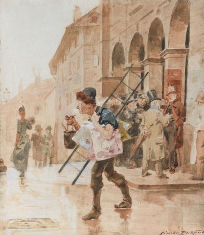 null Simon DURAND (Genève 1838 - 1896)
Scène de rue à Genève
Aquarelle
39,5 x 36...