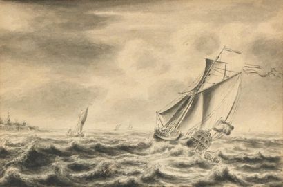 null 18th century HOLLAND school
Ships in the storm
Pen and grey ink, grey wash
18.5...