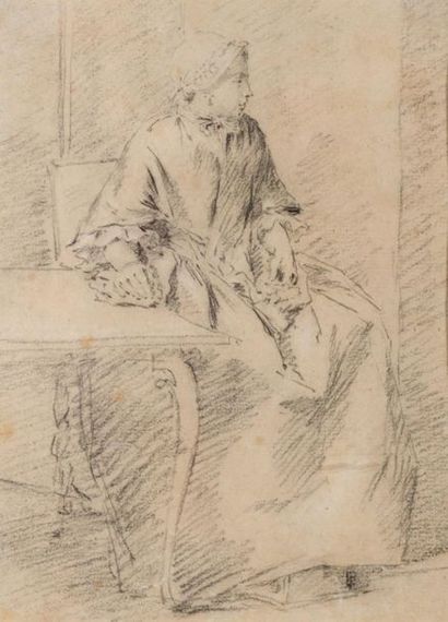 null Ecole FRANCAISE du XVIIIème siècle,
Jeune femme assise près d'une table
Pierre...