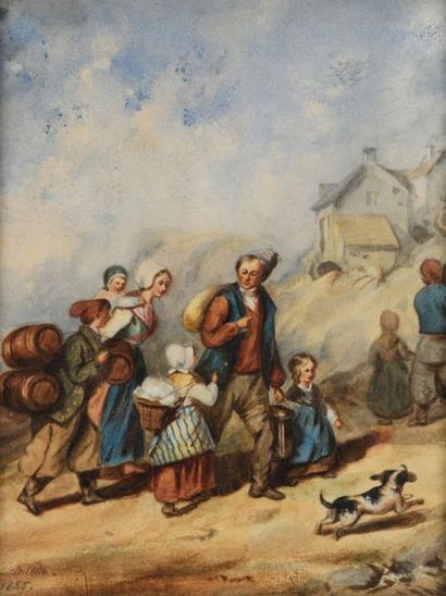 null FRENCH school of the mid-19th century
Family going back to the village
Gouache...
