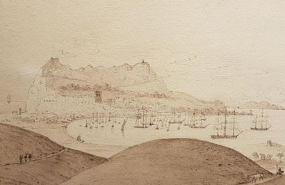 null Ecole FRANCAISE du XIXème siècle
Vue de Gibraltar
Plume et encre brune, lavis...
