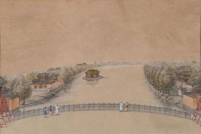 null School ANGLO - CHINESE of the XIXth century
Walkers on a bridge
Black pencil,...