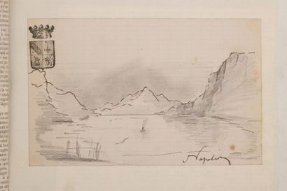 null Napoléon III 
Dessin original à la plume et au crayon figurant un lac de montagne...