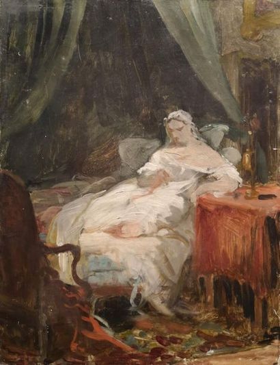 null Ecole FRANCAISE du XIXème siècle
Jeune femme lisant dans sa chambre
Sur sa toile...