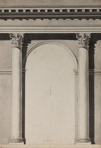 null Ecole FRANCAISE du XVIIIème siècle
Two studies of columned attics
Two drawings,...