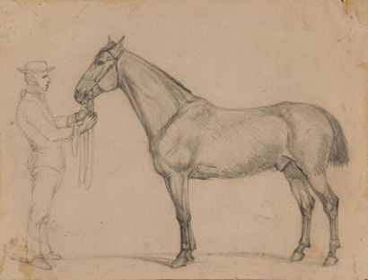 null Henri REGNAULT (Paris 1843 - 1871)
Un palefrenier et son cheval
Crayon noir
22,5...
