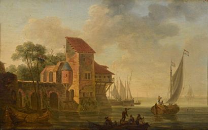 null Ecole HOLLANDAISE de la fin du XVIIIème siècle
Paysage aux pêcheurs rentrant...