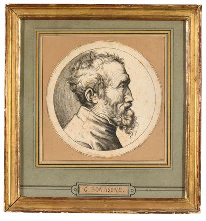 null Giulio BONASONE after
Profile of Michelangelo
Engraving in black in tondo
Diam....