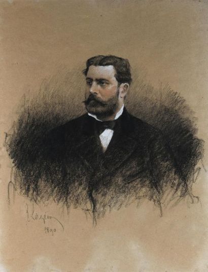 null Eugène LAGIER
(Marseille 1817 - 1892)
Portrait d'homme
Crayon noir et rehauts...