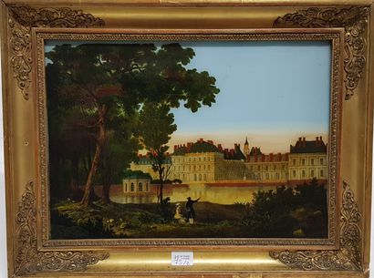 null Châteaux dont vue de Fontainebleau

Paire de fixés et églomisés sous verre

22...