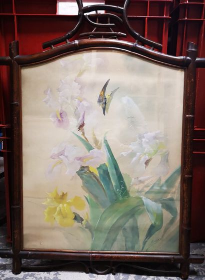 null L. GERARD (XXe siècle)

Iris et papillon

Aquarelle.

Signée en bas à droite.

52,5...