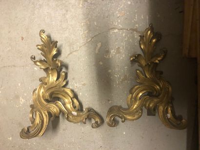 null Paire de chenets rocaille en bronze doré de style Louis XV