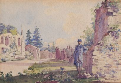 null T. GRANVAL (XXème siècle)

Deux aquarelles "Arques 1915" et Officiers dans les...