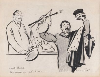 null René Georges HERMANN-PAUL (1864-1940)
LA VENTE HUMBERT
Encre et crayon signée...