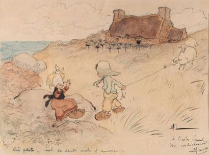 null Henri MIRANDE (1877 - 1955)
MAL D'AMOUR 
Encre et aquarelle signée en bas à...