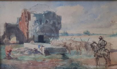 null Mariano FORTUNY Y MADRAZO (1871-1949)
Paysage troupeau de Camargue
Aquarelle...