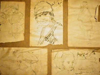 null Ecole FRANCAISE du XXème siècle
Cinq portraits
Cinq dessins sur le même montage,...