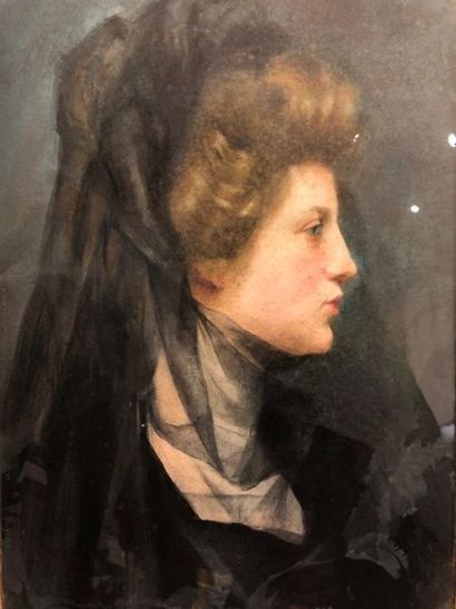 null ECOLE FRANCAISE du XIXème siècle
Femme au voile noir
Pastel sur papier
49 x...