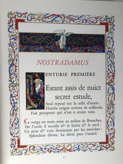null NOSTRADAMUS. Les centuries. Ill. J.Gradassi. Sefer,1961. In-folio, vélin décoré....