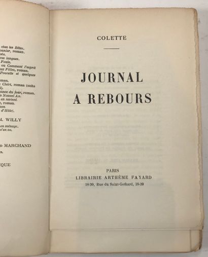 null COLETTE. Journal à rebours. Fayard, 1941. In- 8 broché. Un des 100 ex. num....