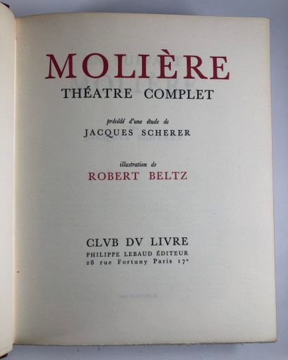 null MOLIERE. Complete theater. Club du livre, 1964.Ill.R.Beltz.5 vol.in-4 ex.num....