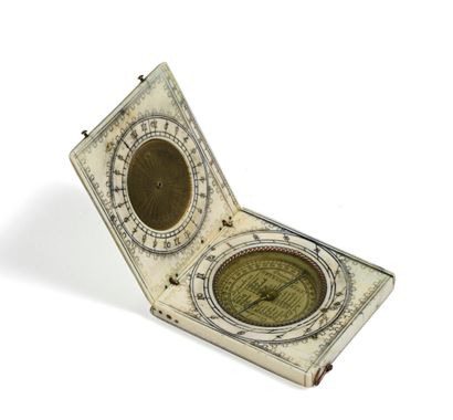 null Charles Bloud sundial in Dieppe ivory composed of a moondial and a compass....