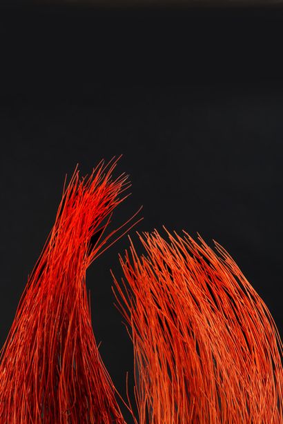null Pair of bright red gorgons in "hair", Ellisella Grandis on base.

Total height...