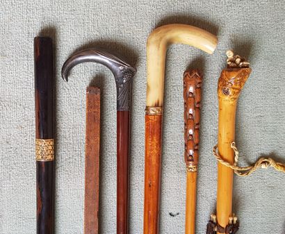 null Set of two canes, one with a horn knob, the other with a blade. Exotic wood...