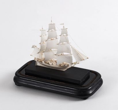 null Model of a three-masted ivory ship from Dieppe with five figures on board. The...