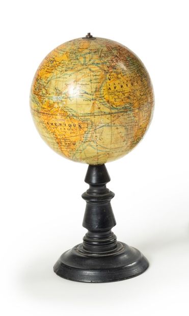 null J.Forest globe of small size with turned and blackened wood stand. 

Some traces...