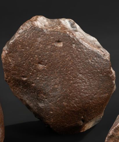 null Chondrite H meteorite discovered in the Atacama desert. A cut on one end reveals...