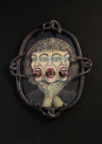 null Triple portrait of a witch painted on panel, snake coils on the frame. 

Fairground...