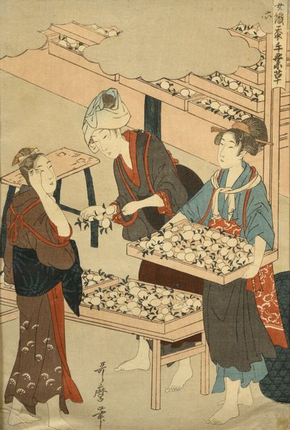 null Lot of 8 prints

	Representing women.

	7 Utamaro and 1 Kyonaga

	(Late pri...