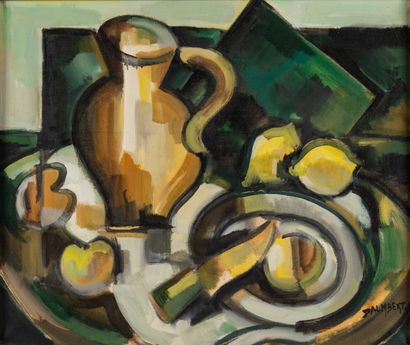 null DALMBERT (1918)

Still life with pitcher, lemon, plate and knife

Oil on canvas...